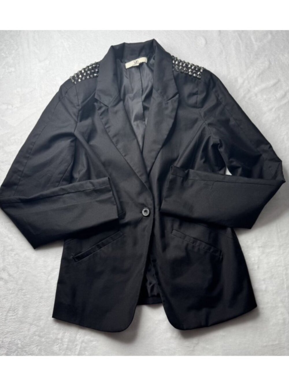 YA Size L Womens Blazer Black  Embellished  Shoulder Studs One Button Front